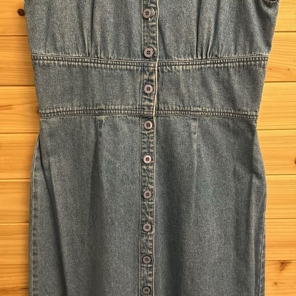 Vintage Casablanca Size Medium Denim Button Front Collared Sleeveless Maxi Dress - Picture 3 of 13